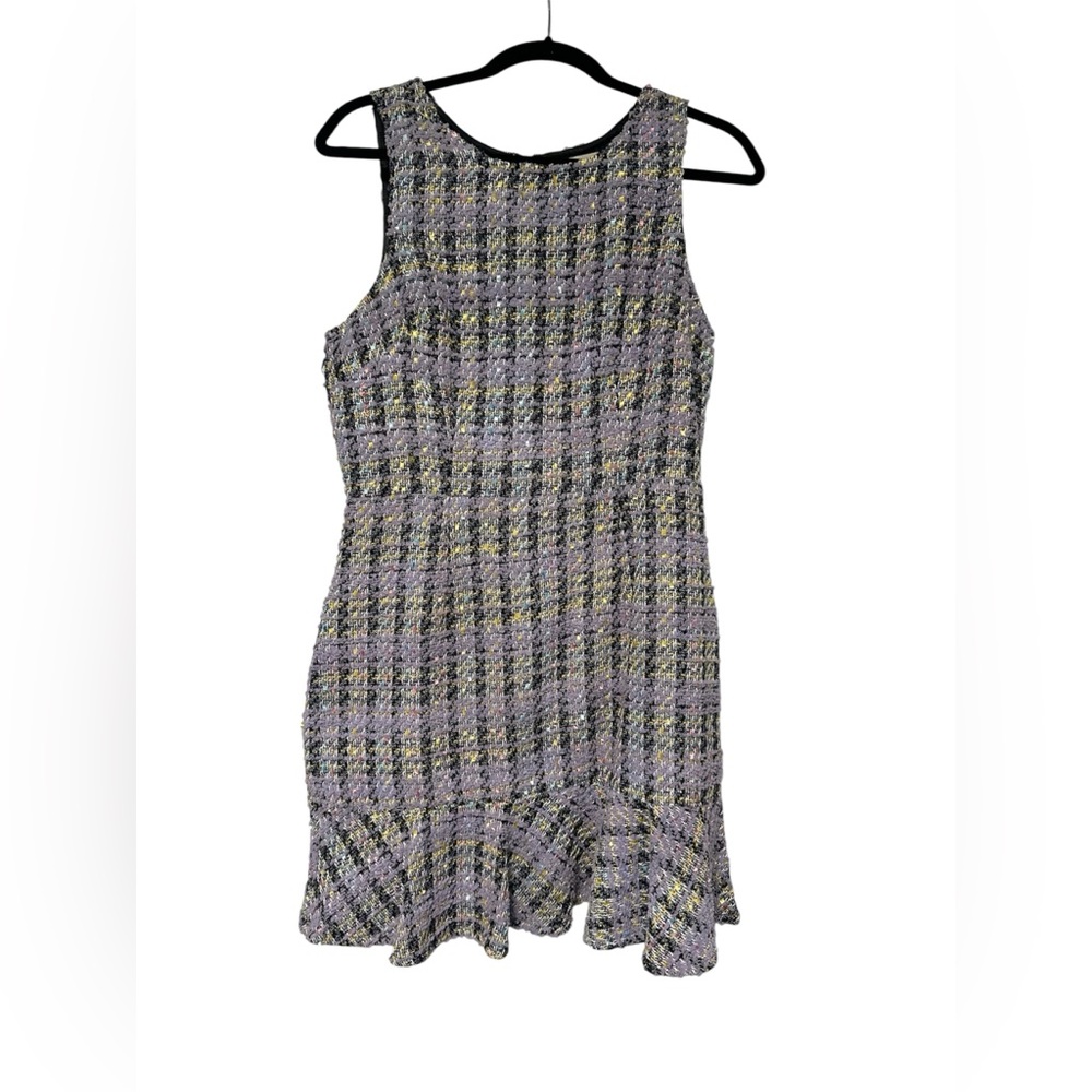 Elegant Plaid tweed lilac Sleeveless Dress